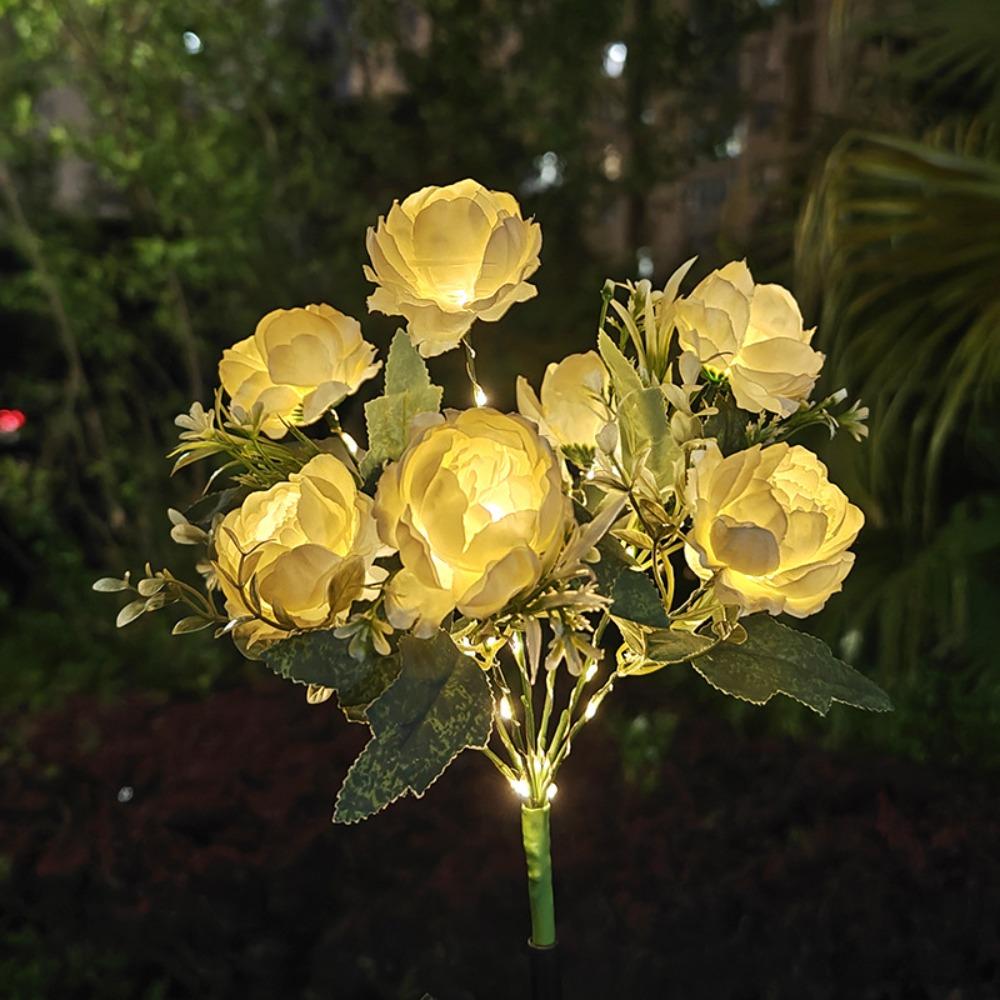 

7Head Design Solar Lights Waterproof Decorative Light Outdoor Solar Lights Solar Powered Flower Shape Camellia Flower Light білий