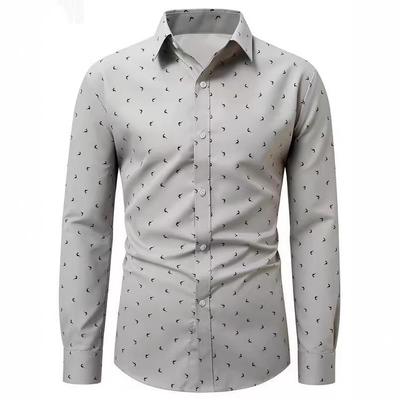 Mens Fashion Printed Long Sleeve Casual Shirt S