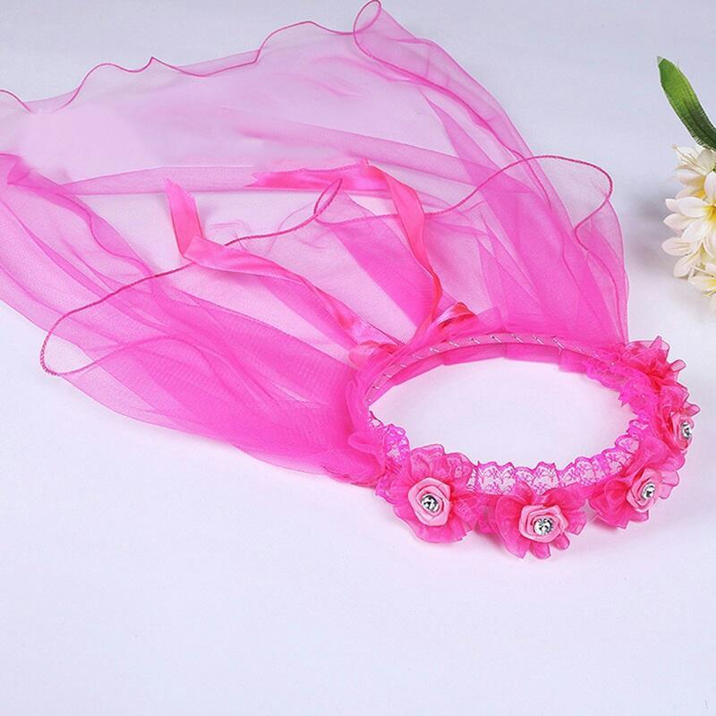 Tulle Lace Veil for Girls Flower Bow Headband Wedding Baptism Veil Princess Costume Accessory for Dance Performance Party