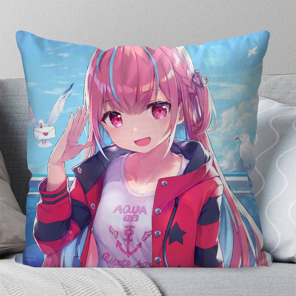 Minato Aqua Animation HHololive Pillow Case Fashion Square Pillowcase Bedroom Sofa Room Ins Decoration Leisure