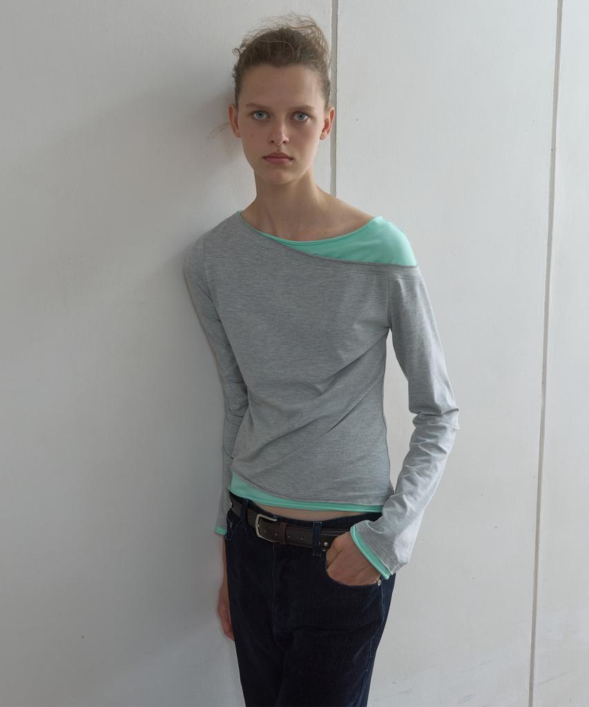 KIJUN Tilted Layered Long Sleeve Top_Melange Gray