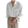 Lapel Long Sleeve Single-breasted Patch Pocket Draped Men Shirt Slim Fit Solid Color Business Dress Shirt Top