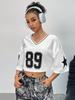 Maglia da Calcio da Donna con Scollo a V a Maniche Corte, Vestibilità Larga, in Rete, Stampa di Numeri e Lettere, T-shirt Oversize, Streetwear Y2K, Top Sportivo Casual Estivo