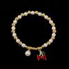 New Fashion Cherry Strawberry Crystal Zirconia Pendant Elastic Bracelet Luxury for Woman Girl Pearl Wrist Zircon Party Gift
