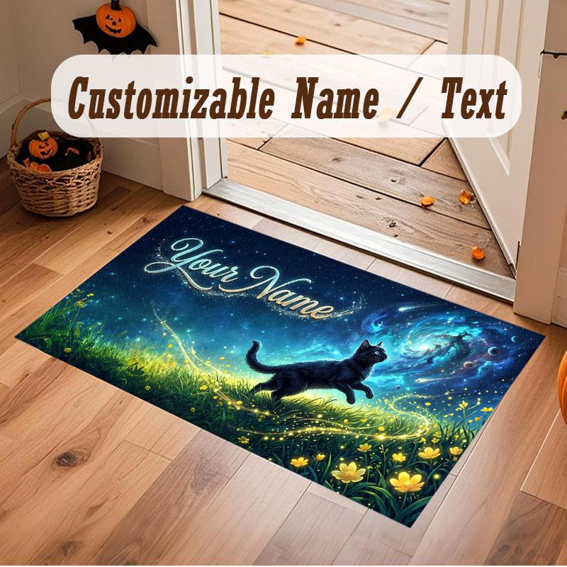Tapete de Chão de Veludo Cristal Tema Cósmico Espacial Nome Personalizado Texto Tapete Quente Decoração de Casa