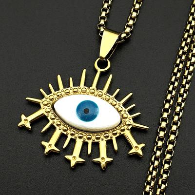 Collier Pendentif Œil de Démon Maléfique Vintage Pour Femmes Hommes Acier Inoxydable Couleur Dorée Amulette Chanceuse Yeux Bleus Diable Chaîne Bijoux Cadeau