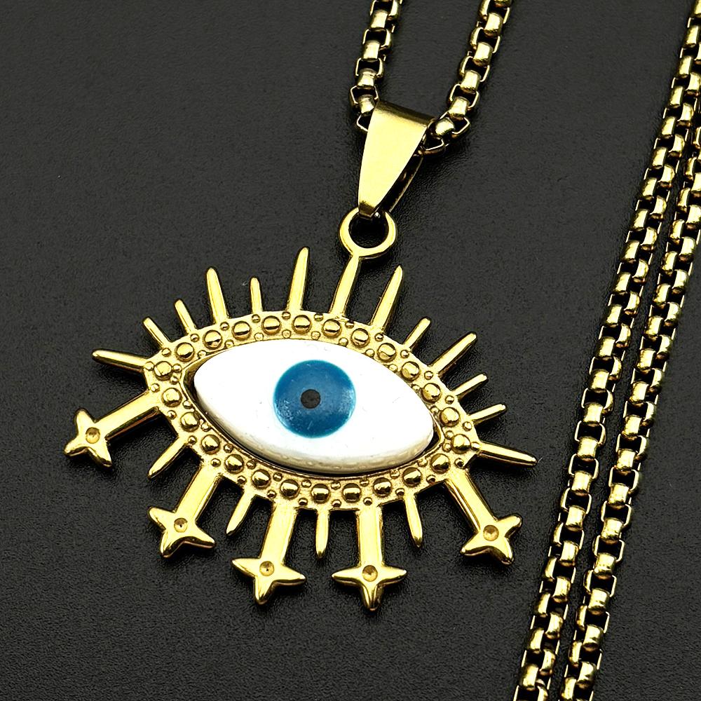 Vintage Evil Demon Eye Pendant Necklace For Women Men Stainless Steel Gold Color Lucky Amulet Devil Blue Eyes Chain Jewelry Gift