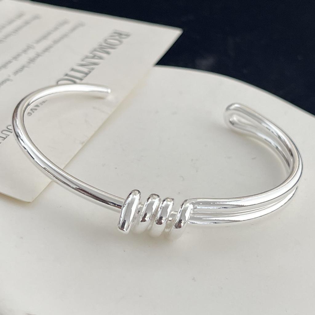 Bracciale Retro 100% Argento Sterling 925 per Donne Uomini Vintage Fatto a Mano Stretto a Barra Regalo di Compleanno