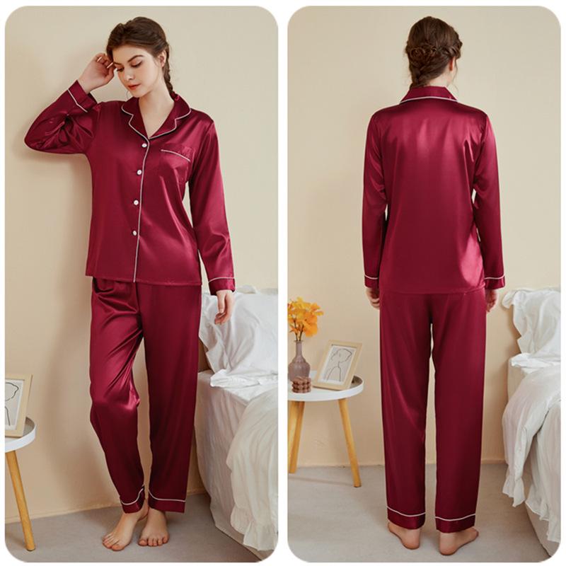 Plus Size Women's Silk Pajama Set - Long Sleeve & Pants for Spring/Summer