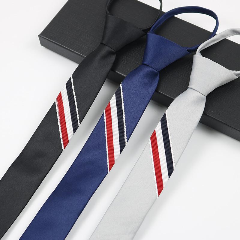Tie Embroidery 5Cm Narrow Black And Gray Stripes Men And Women Personality Lazy Zipper Student Japanese