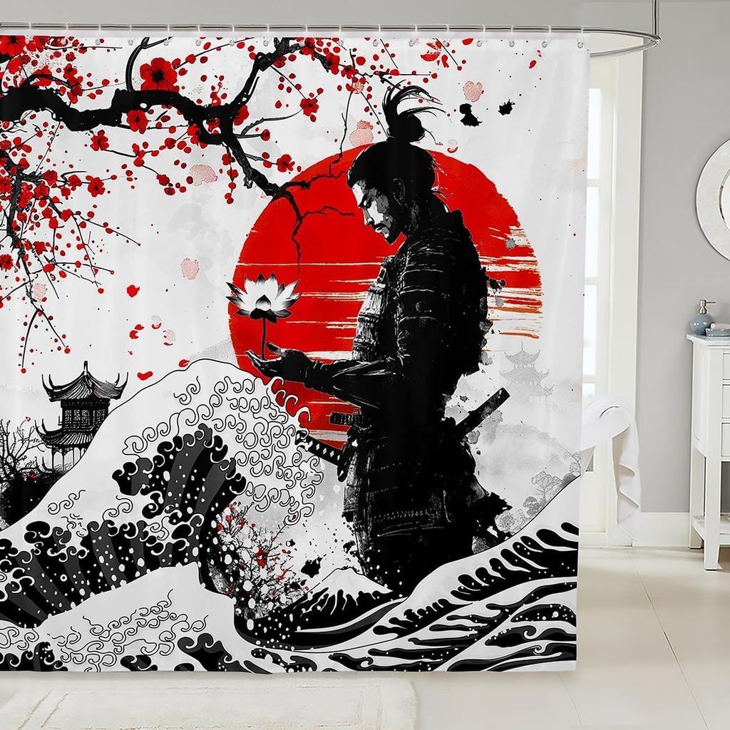 Japanese Koi Fish Shower Curtain Cherry Blossoms Bath Curtain Kids Boys Girls Botanical Flowers Floral Print Bathroom Shower