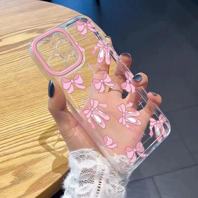 Simple bow is suitable for Apple 15 16promax mobile phone case 16 cartoon 13pro space case 14 fine holes