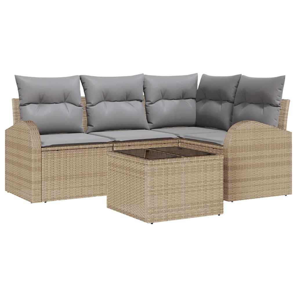 Garden Sofa Set with Cushions 5 pcs Beige and Light Grey Poly Rattan