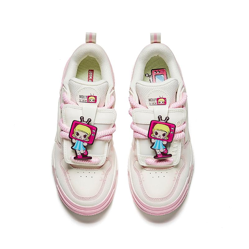POP MART X Molly X Anta Collaboration TV SHOW Low Top Casual Shoes Women's White Pink Sneakers 922348001-7