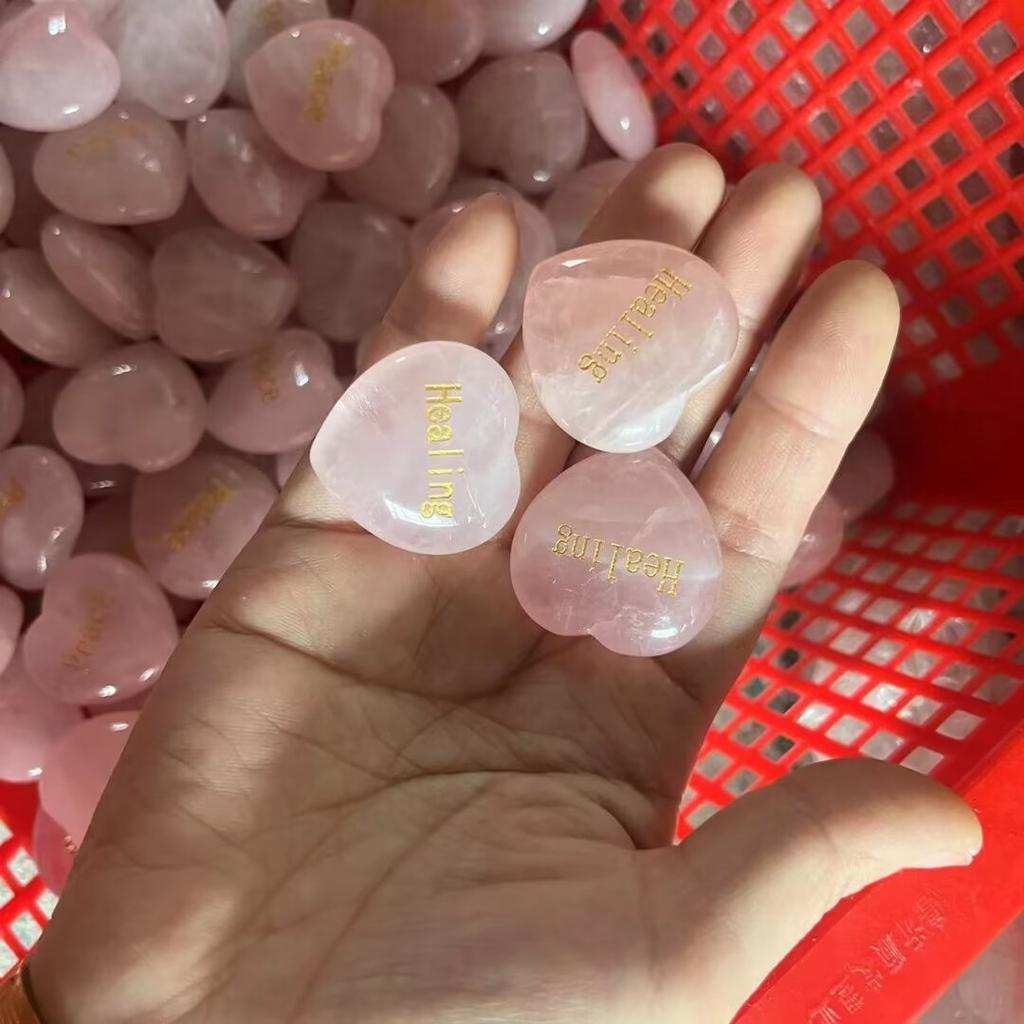 Random1pcs Rose Quartz Heart Inspirational Stone Engraved Love Natural Pink Crystal Valentine's Day Gifts
