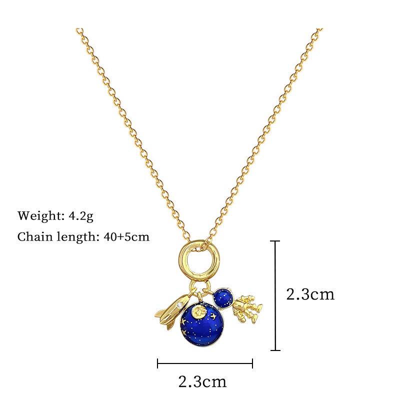 ZAKOL Gold Color Titanium Steel Chain Necklace Fashion Planet Astronaut Round Pendant Necklace Party Zircon Gift
