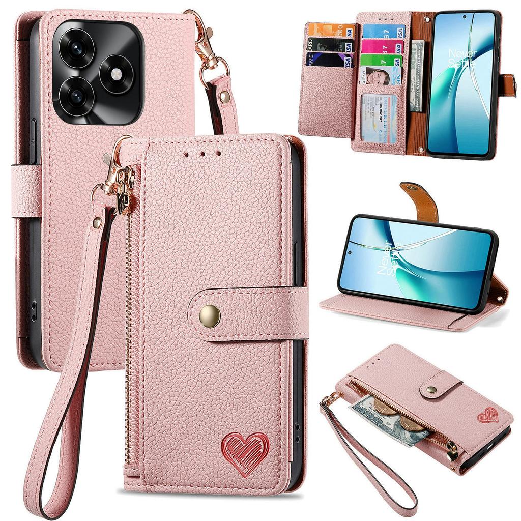 For Honor X5c Plus 4G Case RFID Blocking Zipper Pocket Leather Wallet Phone Cover with Strap