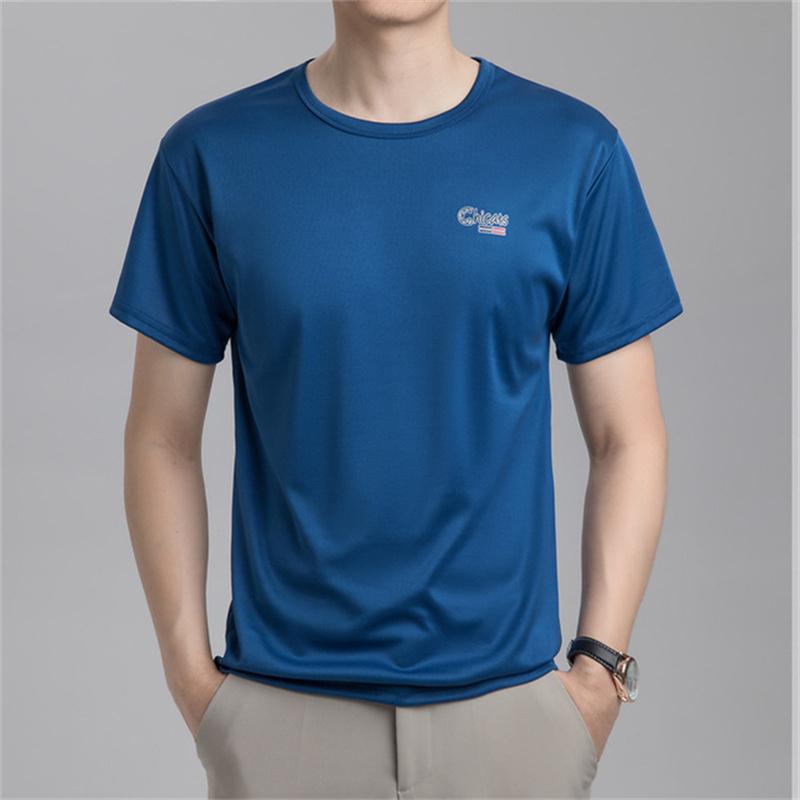 Sommer Eisseide T-Shirt Herren Kalt Kurzarm O-Ausschnitt Stretch Schnelltrocknend Atmungsaktiv Sport Shirt T-Shirt Herren