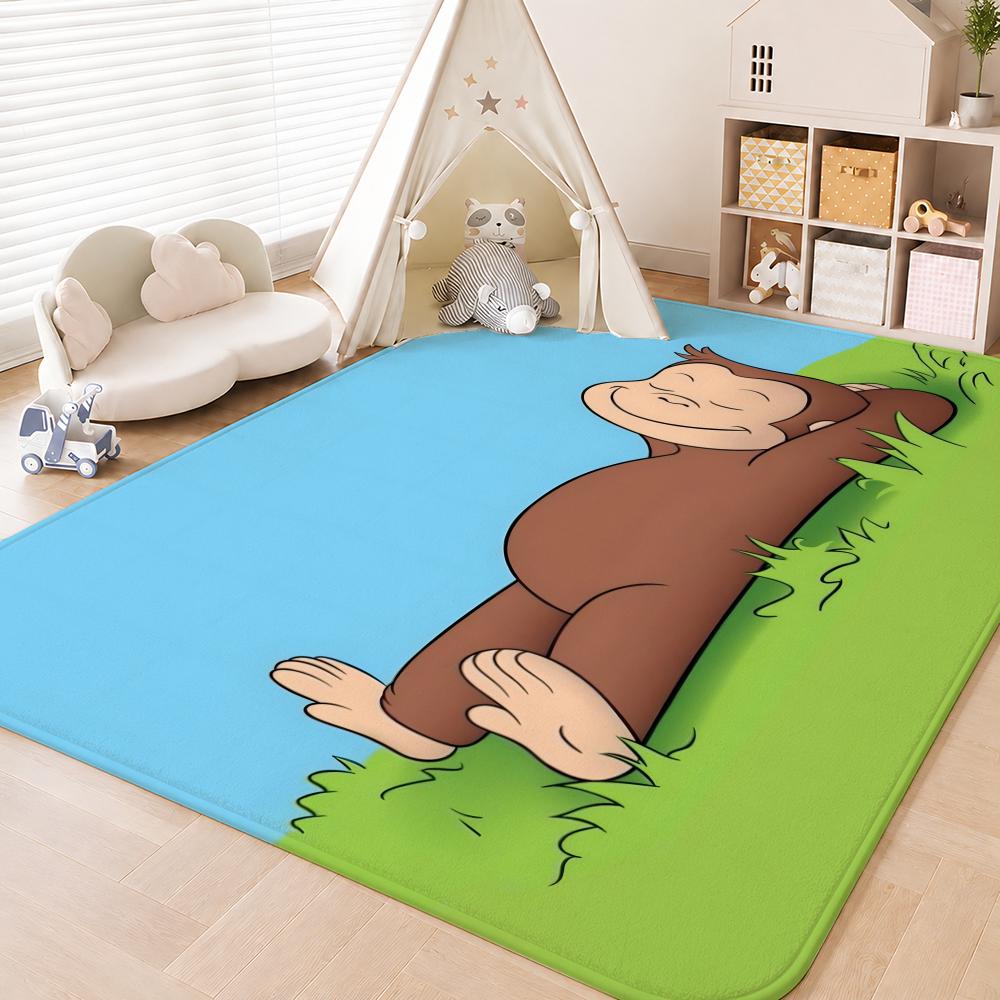 Curious George Floor Mat Floor Mat Soft Flannel Non-Slip Door  Rug for Living Room