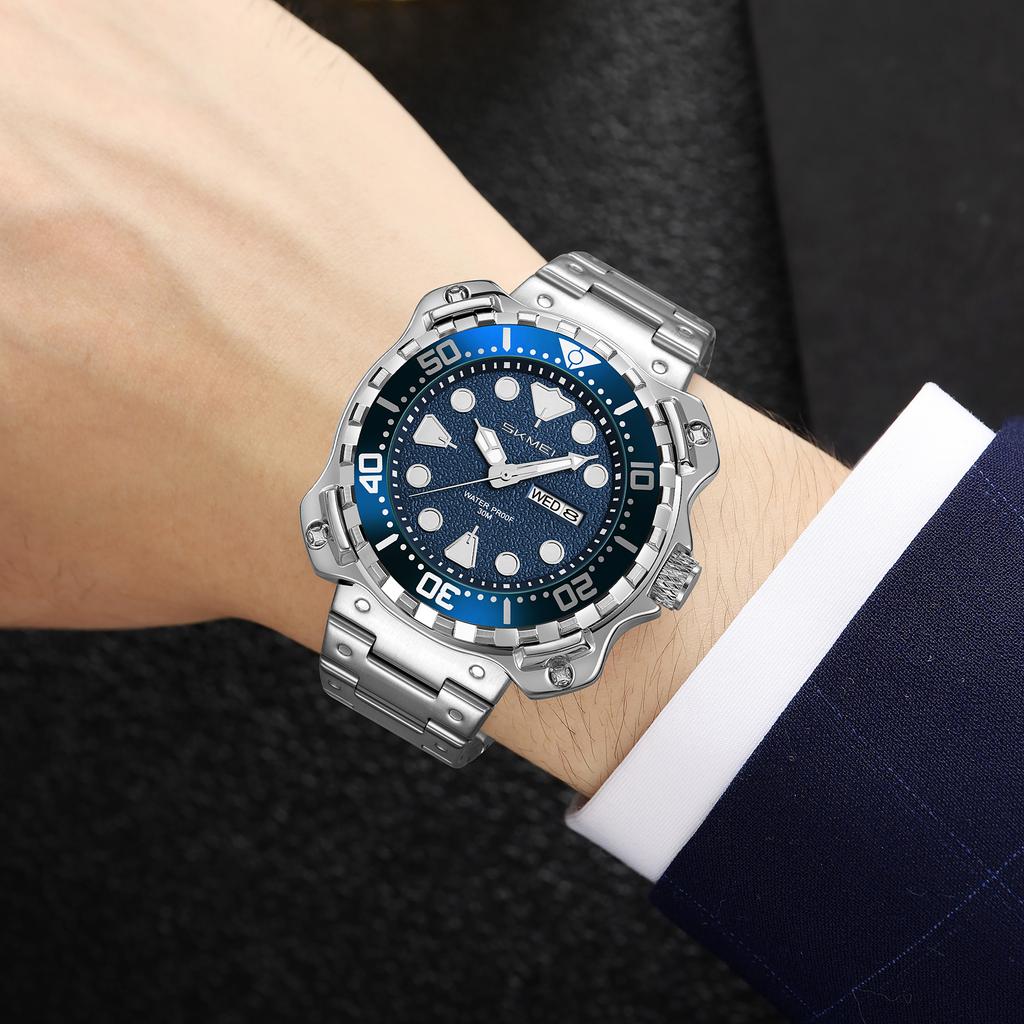 Fashion Man Watch Simple Stainless Steel Band Clock Luminous Waterproof Auto Calendar Quartz Watches for Men