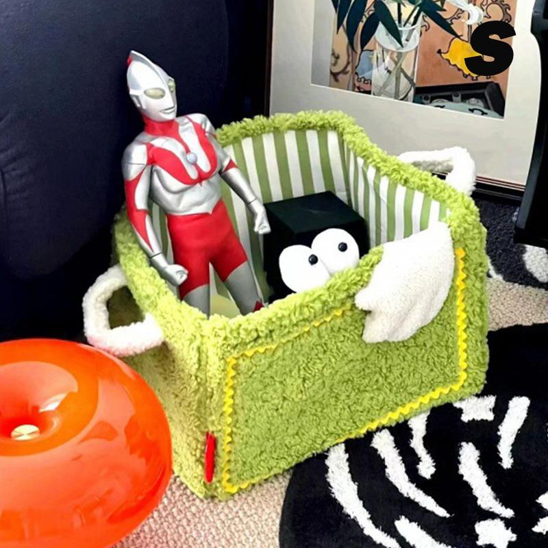 1pc Flannel Toys Storage Basket Foldable Cartoon Storage Basket Large Capacity Snacks Toys Sort Box Laundry Basket Toy Organizer