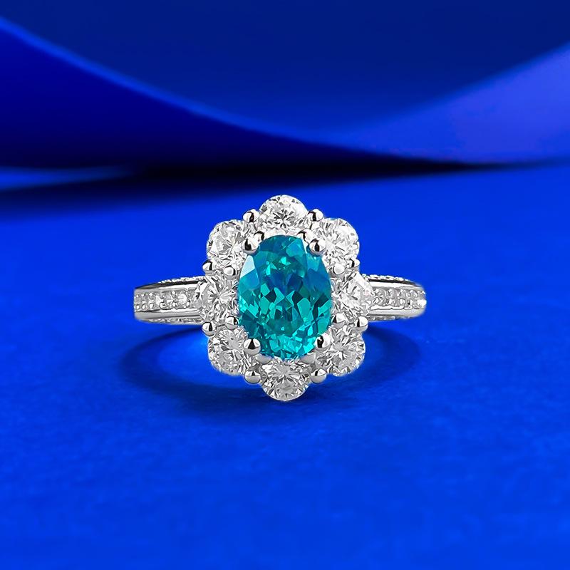 Fashionable S925 Sterling Silver Paraiba Oval Ring for Women Size 8
