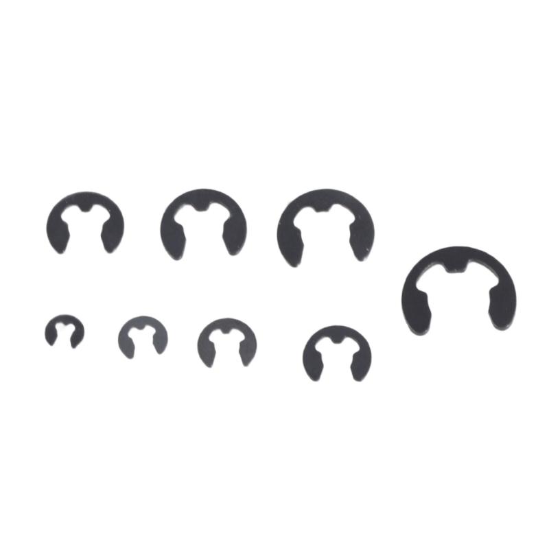 Pack of 225 High Strength Manganeses Steel E Types Circlips for Mechanical Equipment Support and Fixation In Box