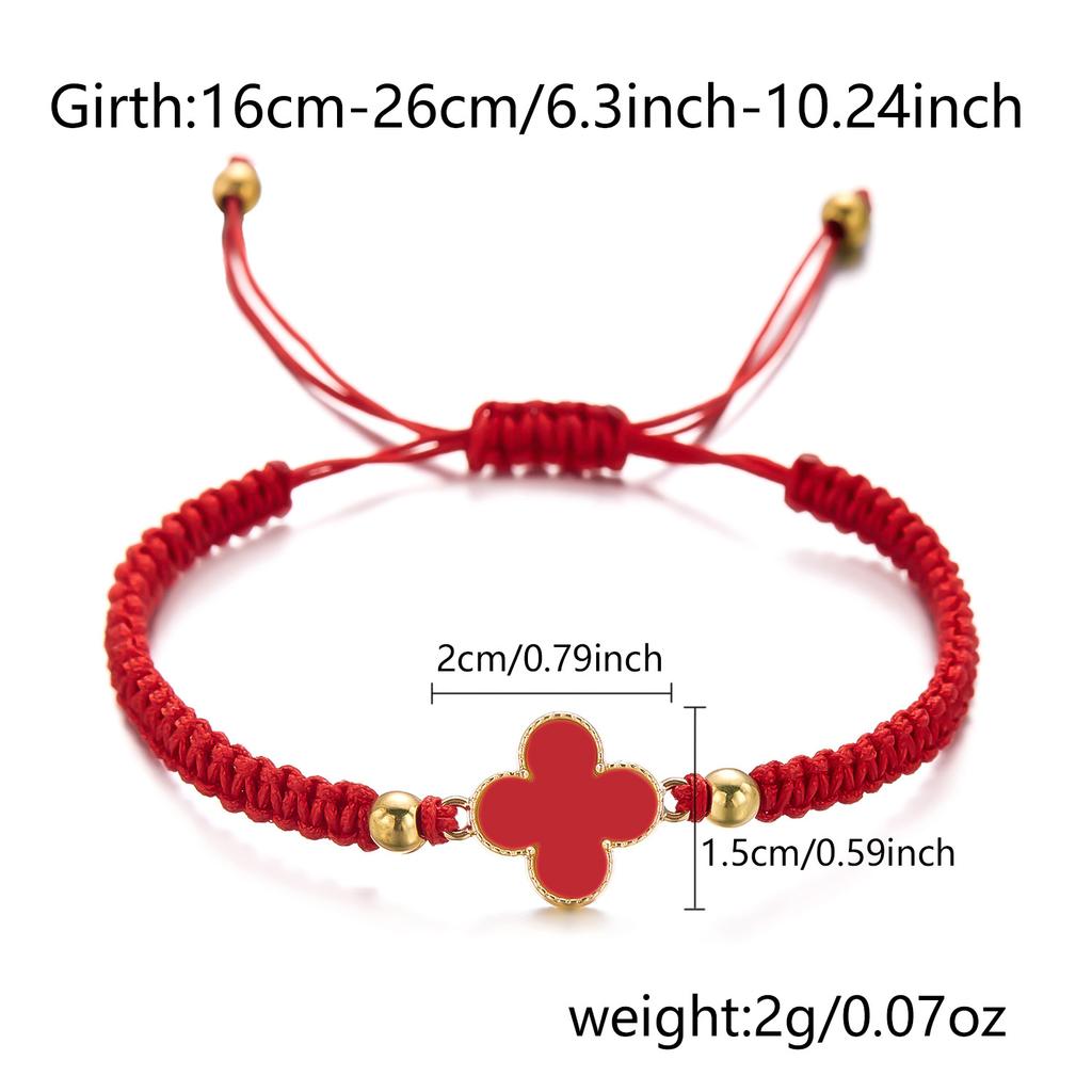 Fashion Lucky Four-Leaf Clover Braided Bracelet Women Ins Style Niche Hundred With Pull-Out Adjustable Four-Leaf Flower Hand Rope
