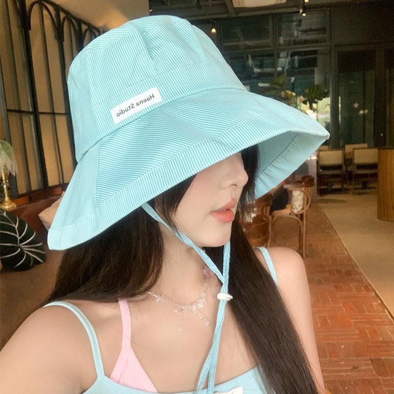 Summer Japanese Stripe Fisherman Bucket Hat for Women - Sun Protection, Versatile, Large Fit for Slimming Effect
