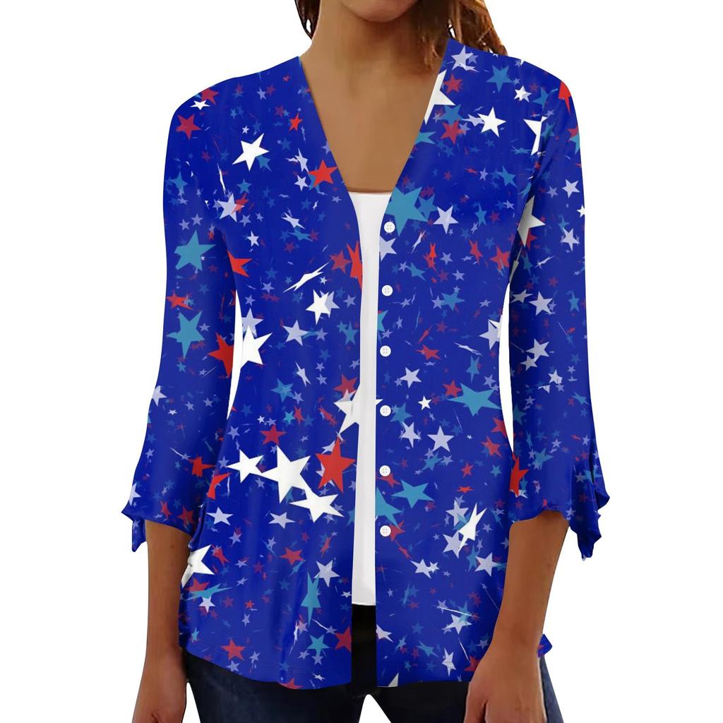 Women's Shirt Blouse Outerwear Print 3/4 Length Sleeve Casual Holiday Basic Button Tops