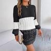Fall Winter Lazy Wind Loose O-Neck Sweater Dress Women's Long Sleeve Straight Knit Pit Strip Wide Dresses