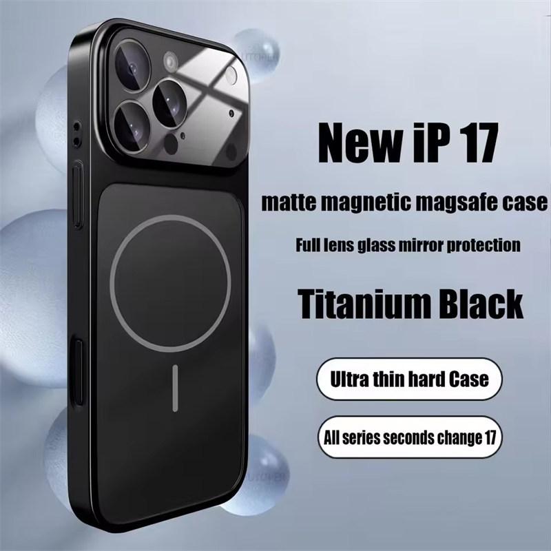 

Официальный оранжевый магнитный стеклянный чехол MagSafe для iPhone 17 Air 16 15 14 13 Pro Max Жесткий противоударный защитный матовый чехол iPhone 13 чёрный
