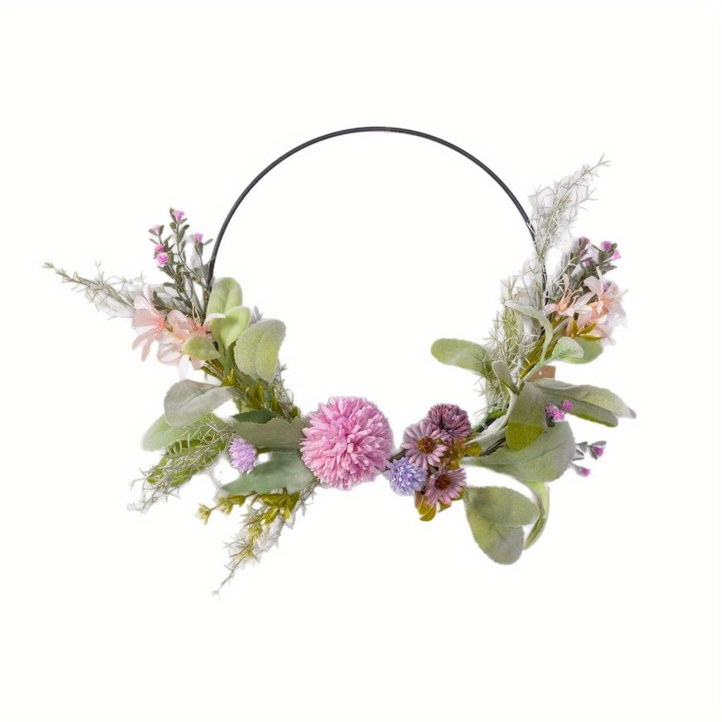 1Pc Simulation Decorative Round Wrought Iron Garland, Fake Flowers, for Wedding Decoration, Outdoor Decoration