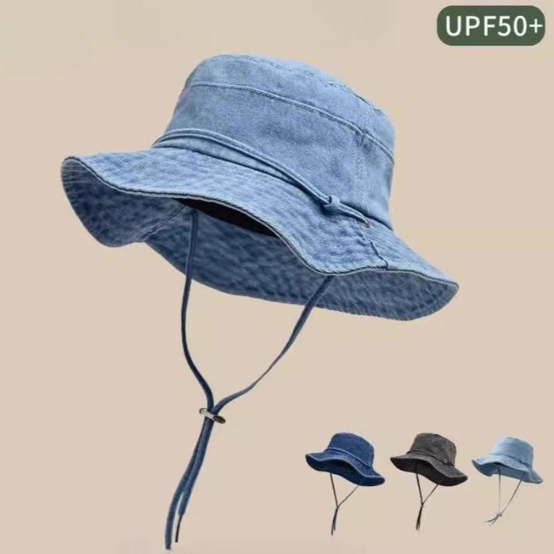 New Washed Denim Bucket Hats Women'S Summer Mountaineering Climbing Sun Protection Sun Hat Men'S Retro Old Fisherman Cap