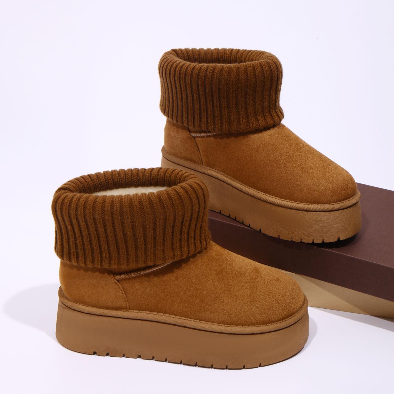 

Корейская версия модных вязаных шерстяных ботинок с отворотами из хлопка, хлопковая обувь, модные зимние ботинки, хлопковая обувь 41 верблюд