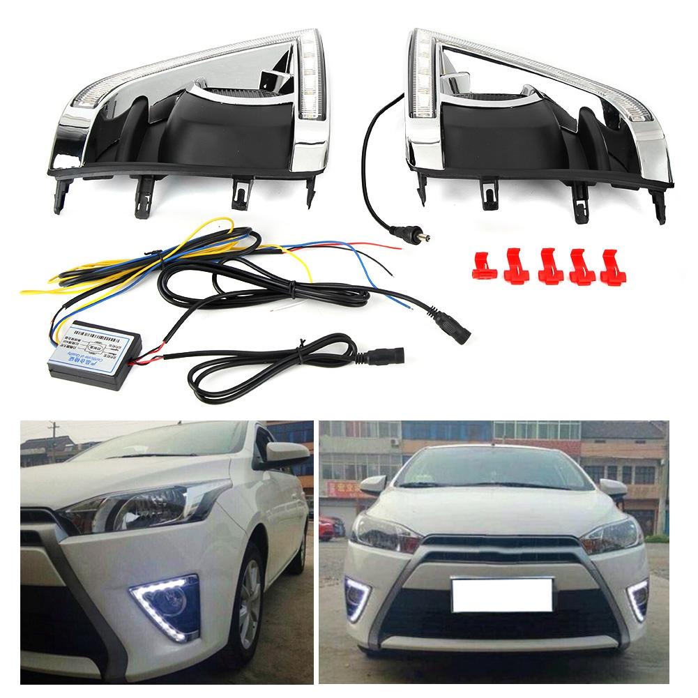 1 par DC12V 6000 6700K LED Vattentät Dubbelfärg DRL Blinkersljus Passar för Toyota Yaris Vios 13 15