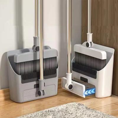 Escoba con Recogedor Set Combinado 3 en 1 Herramienta de Limpieza Mango Largo Ajustable Recogedor Autolimpiante con Dientes Escoba de Empuje para Interiores y Exteriores Recogedor