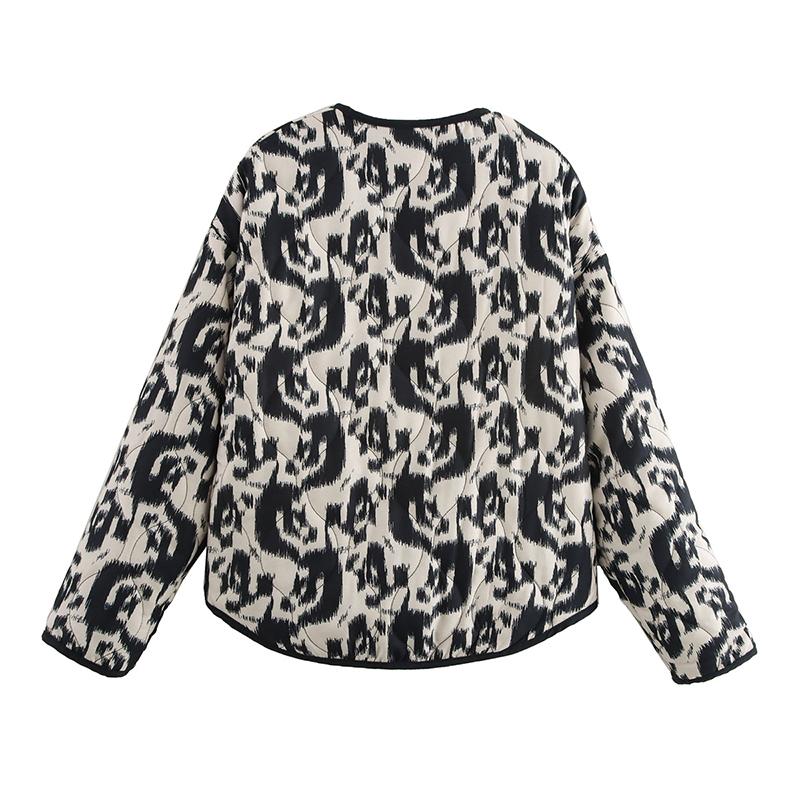 Women Fashion with Pockets Printed Single Breasted Jackets Vintage O-Neck Long Sleeves Female Chic Lady Outfits