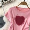 Summer New Heart Design Sweet Tops Spice Girl Round Neck Love Printing Drawstring T-shirt Casual Women Short Sleeve Fashion Blouse