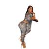 TW830 Fashion Printed Two-Piece Set: Half-High Collar Crop Top & Hip-Lifting Long Pants