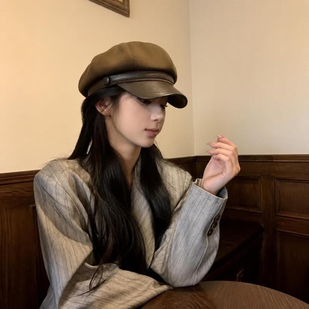 Breathable Winter Beret Hat Windproof Octagonal Hat Vintage Newsboy Cap Women
