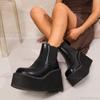 Größe 35-42 Plateau Keilabsatz Schwarzes Leder Kurze Stiefel Herbst Klobige Sohle Stiefeletten für Damen Slipper Botines Botas Mujer