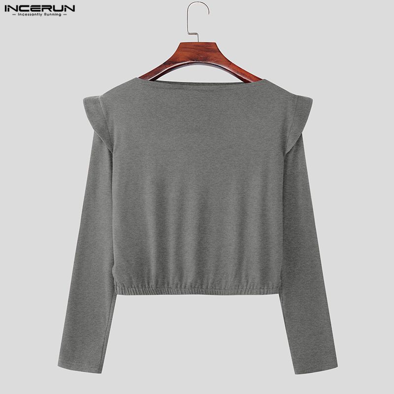 INCERUN 2 STÜCKE Herren Langarm Cropped T-Shirts und Lange Hosen Lässige Outfit-Sets