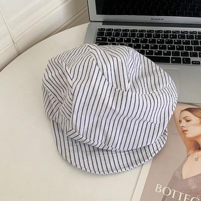 Damskastriped Bawełniana Lniana Czapka Beret