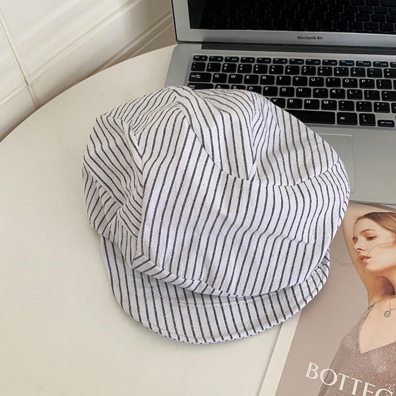 Женская полосатая берет-шляпа из хлопка и льна