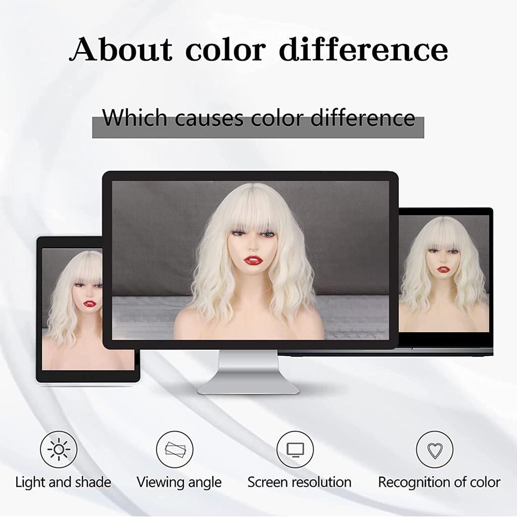 MISSQUEEN Kurze platinblonde Perücken, weißblonde, gewellte Perücke mit Pony, synthetische, mittellange, gewellte Bob-Perücke für den täglichen Gebrauch