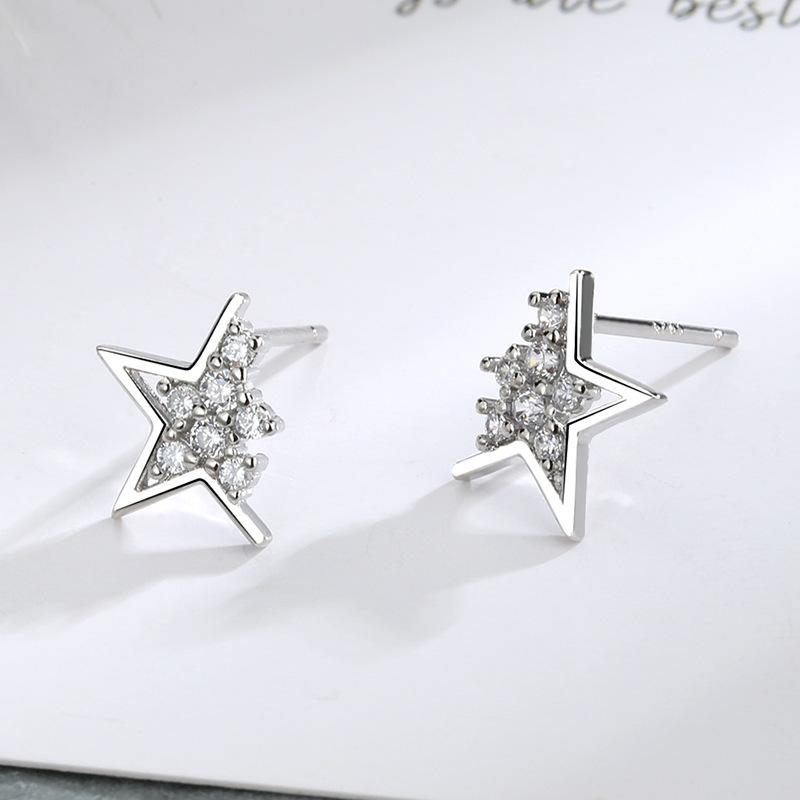 VENTFILLE 925 Stamp Silver Color Star Earrings for Women Crystal Jewelry Girls Birthday Gift Dropship Wholesale