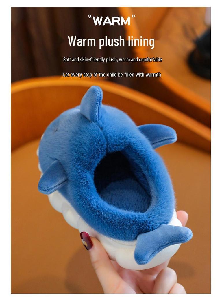 Children's Waterproof Shark Slippers – Non-Slip, Fur-Lined for Boys, Perfect for Autumn and Winter Indoors