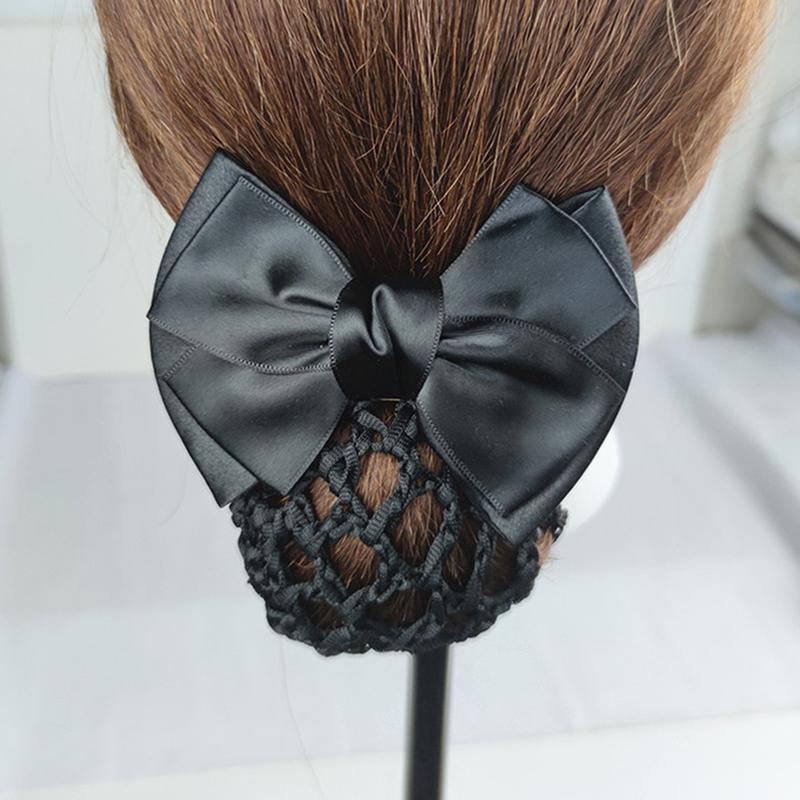 Nurse Stewardess Hair Accessories Bowknot Stripe Net Bun Hair Cover Women Barrette Net Bun Crochet Net Bun Snood