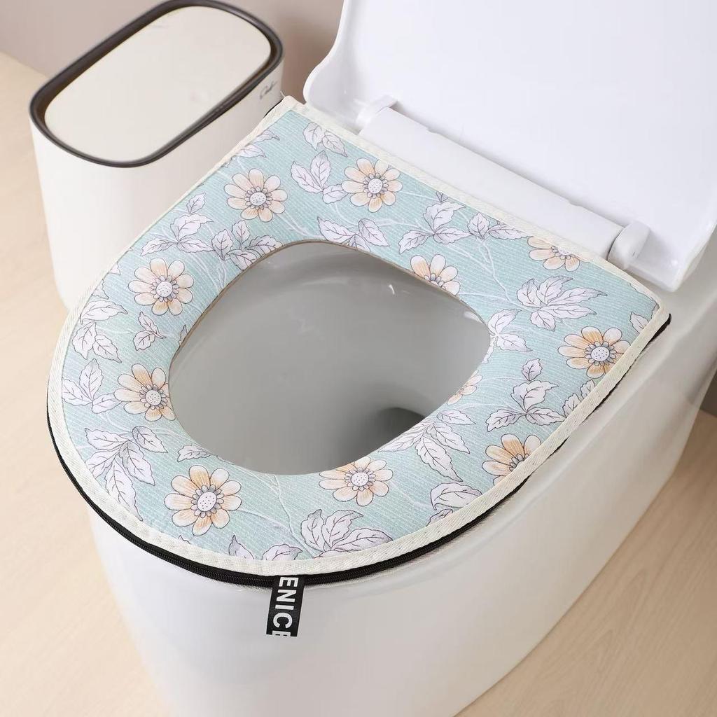 Breathable Cotton Linen Washable Toilet Seat Cover with Handle and Zipper - Universal Fit and Skin-Friendly